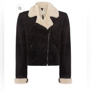 Will’s Vegan of London Black and Cream Teddy Moto Jacket Vegan Large